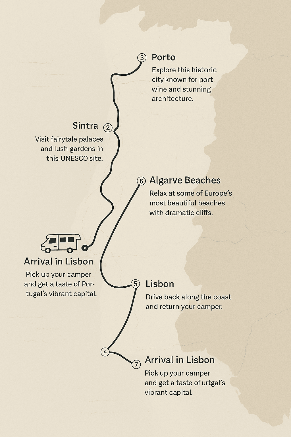 Beaches Tour, Portugal Route Map